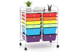 DREAMADE Rolling Cart with 12 Drawers in 2 Sizes, Art Cart Utility Cart w/Lockable Wheels, Removable Plastic Drawers, Drawer Storage Organizer on Wheels for Office Kitchen Craft Paper