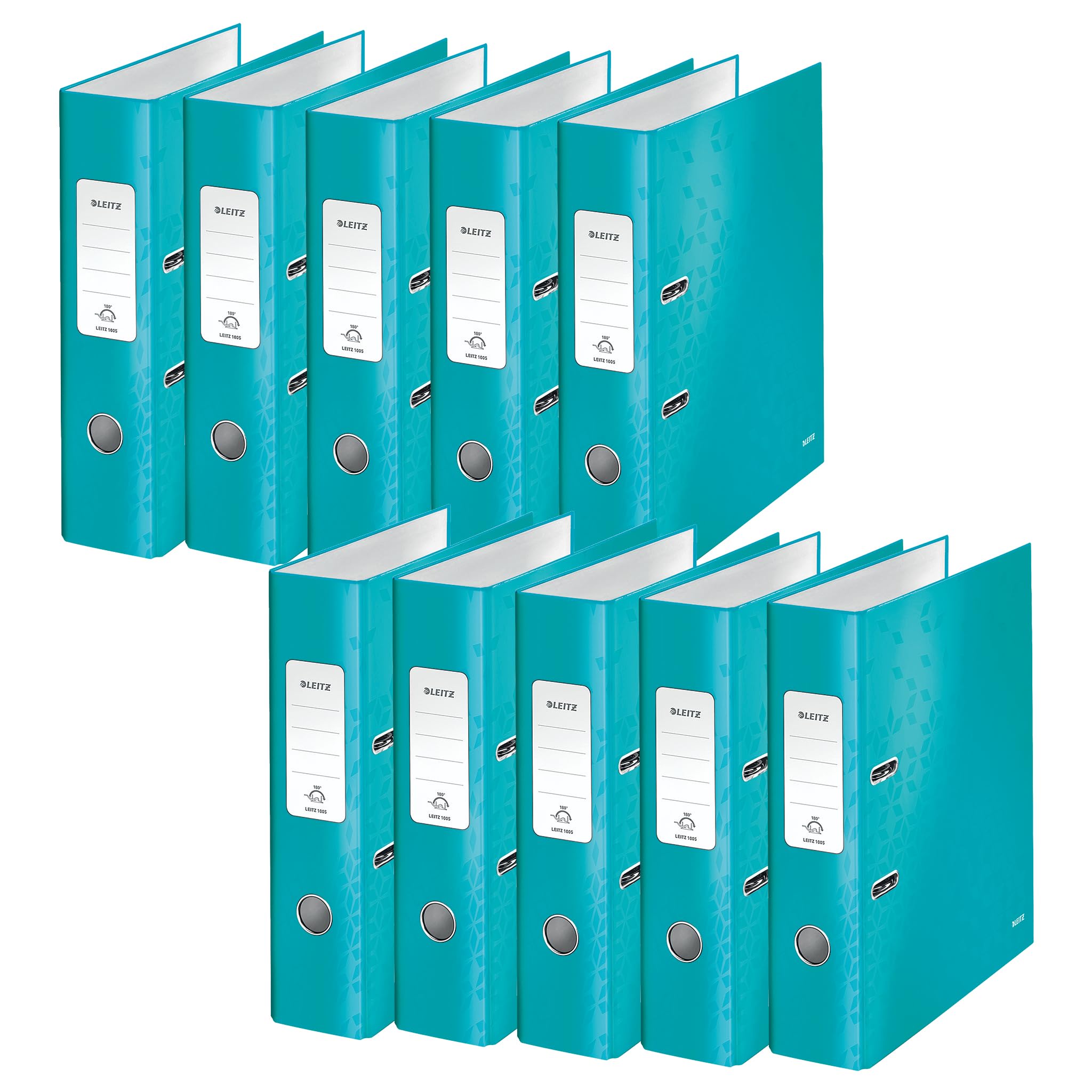 Leitz Lever Arch File, Pack of 10, Ice Blue, A4, 80mm Spine, WOW Range, 10050051, Design may vary