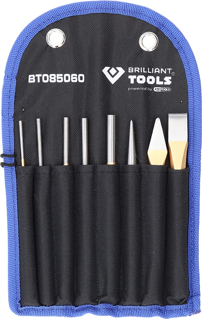 BRILLIANT TOOLS BT085060 Chisel and Drip Punch Set 8-Piece [Powered by KS Tools]