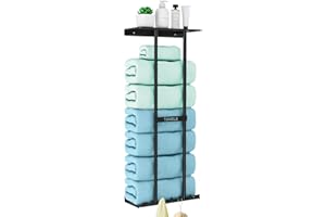 CHJgroup Towel Rack with Shelf with 5 Hooks, Metal Towel Racks for Bathroom Wall Mounted, Wall Towel Storage Holder 30In, Can Holds 6 Large Towels, Bath Towel Rack for Rolled Towels (Black)