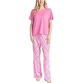 MUK LUKS Womens Short Sleeve Pajama 2-Piece Set, Super Soft, T-Shirt and Pants, Garden Party, Conjunto de Pijama