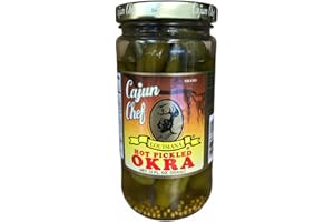 Cajun Chef Hot Pickled Okra 12oz (Pack of 1) - Great in Bloody Mary's - Versatile Garnish for Sandwiches, Salads, Martini's, Cheese Boards, and More (Hot Pickled Okra 12oz)