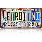 JBYMsign Vintage City Wall Decor Detroit,Mi License Plate Metal Sign Tin Signs Poster