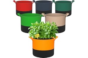 RVZHI 6 Pack 10 Gallon Grow Bags - 350G Heavy Duty Thickened Colorful Potato Grow Bags with Handles, Felt Nonwoven Garden Fabric Bags Gardening Pots for Vegetable Fruit Flowers Herbs Tomato Growing