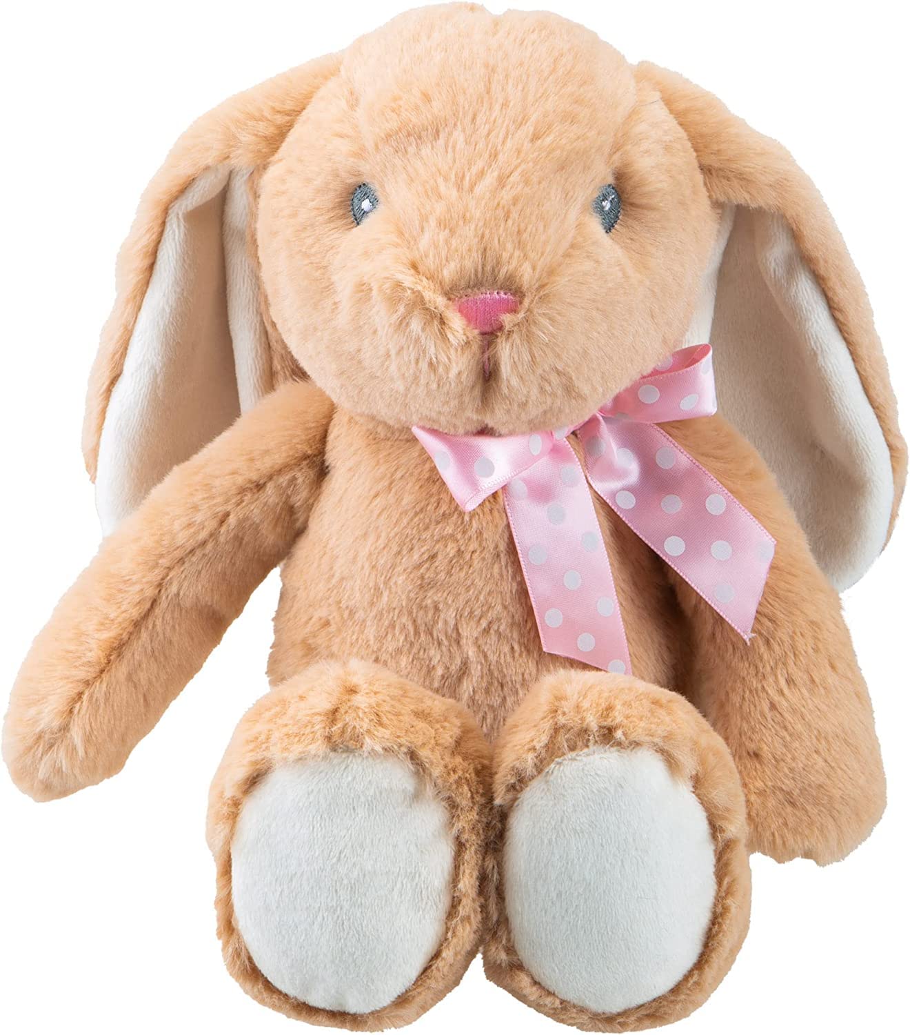 VFM e-Store Brown Rabbit Teddy 23cm - Pippin Bunny Plush Soft Toy With Pink Ribbon Bow - Cuddly Toy Sitting Bunny for New Baby Gifts