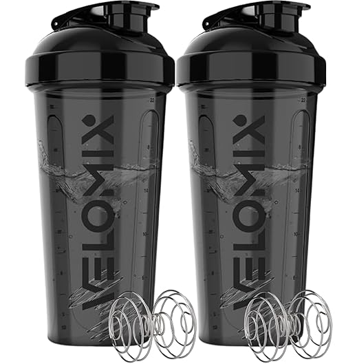VELOMIX -2 Pack- 28 oz Protein Shaker Bottles for Protein Mixes - 2x Wire Whisk | Leak Proof Shaker Cups for Protein Shakes | Protein Shaker Bottle Pack | Shakers for Protein Shakes - 2xBlack