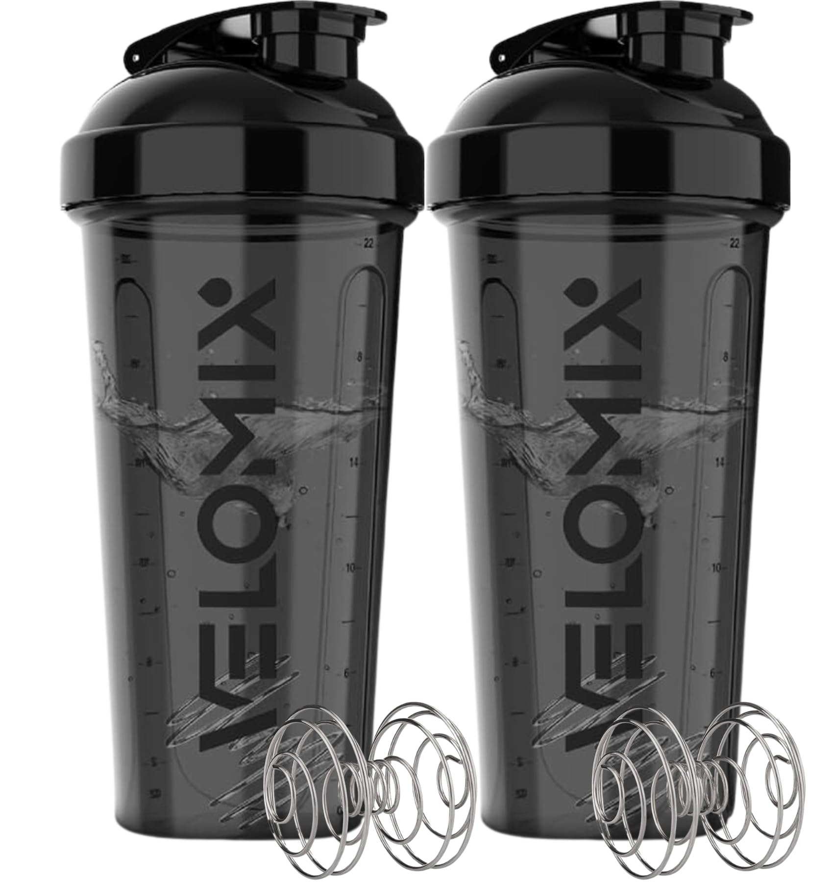 VELOMIX -2 Pack- 28 oz Protein Shaker Bottles for