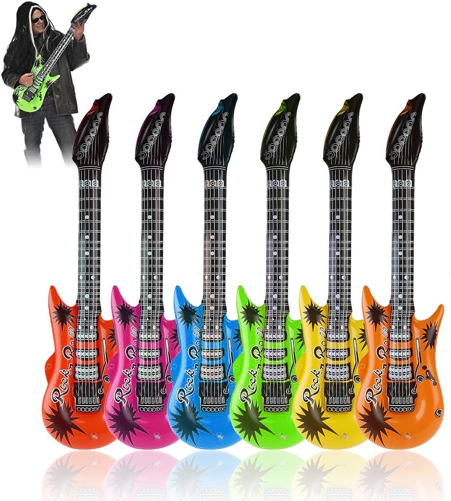 35" Rock Star Inflatable Guitar Toy Set Assorted Color for Rock Themed Party,80's Themed Party ,Children’s Birthday Party and Wedding Decorations Inflatable Rock 'N Roll Electric Guitar Pack of 6