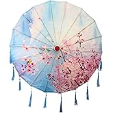 THY COLLECTIBLES Classic Chinese Art Asian Style 33" Silk Parasol Umbrella with Tassels for Wedding Parties, Photography, Costumes, Cosplay, Decoration And Other Events