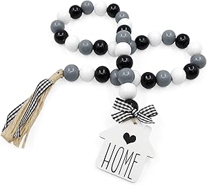 Farmhouse Wood Bead Garland with Rustic Tassels Home Farmhouse Natural Beads Garland Farmhouse Tiered Tray Decorations Farmhouse Wall Hanging Decor