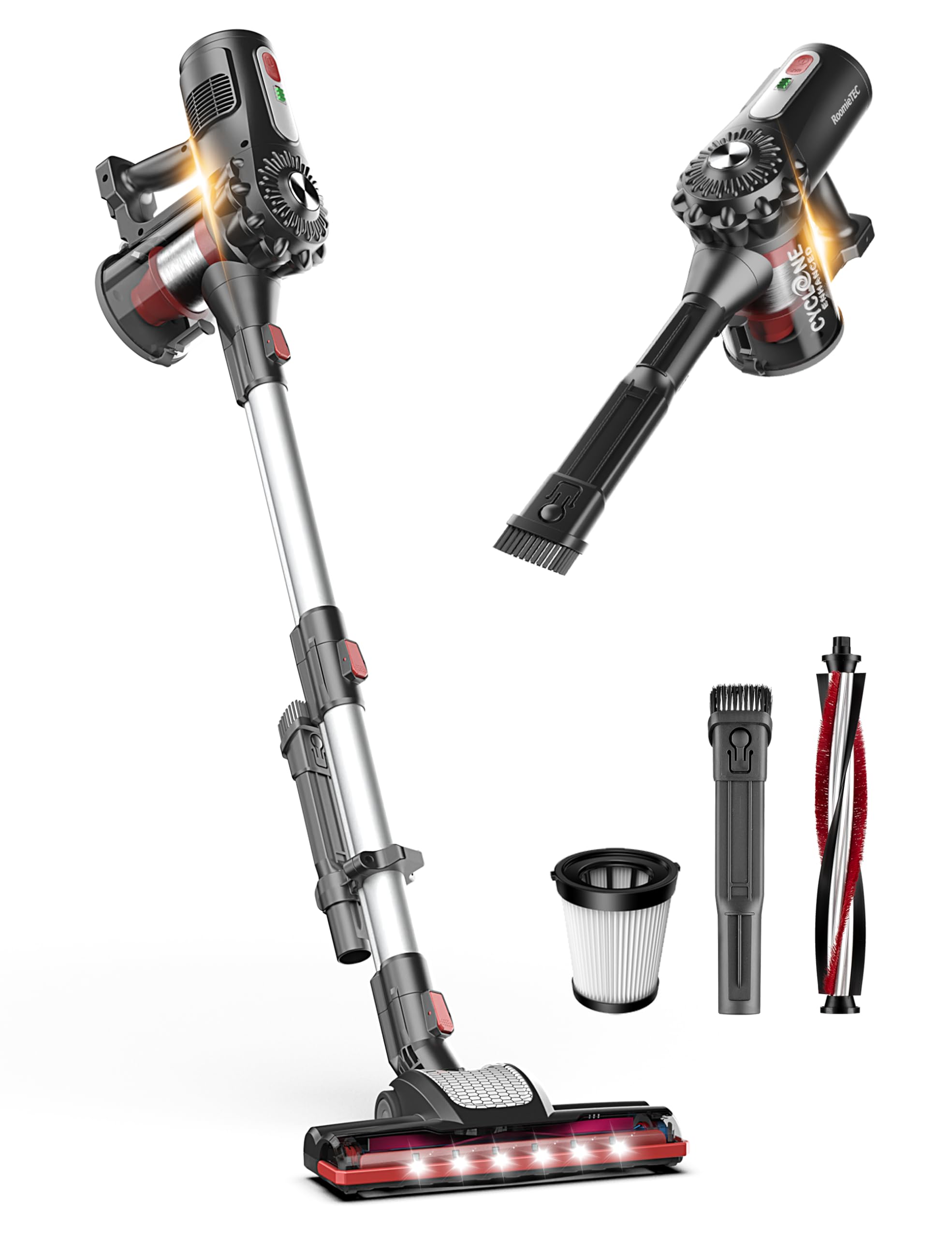 Photo 1 of Roomie Tec StickVac Cordless Vacuum Cleaner for Home – 2200mAh Battery, High Suction Power, Lightweight & Self-Standing Design, with HEPA Filter and LED Lights - for Floors, Cars & Dorm Cleaning