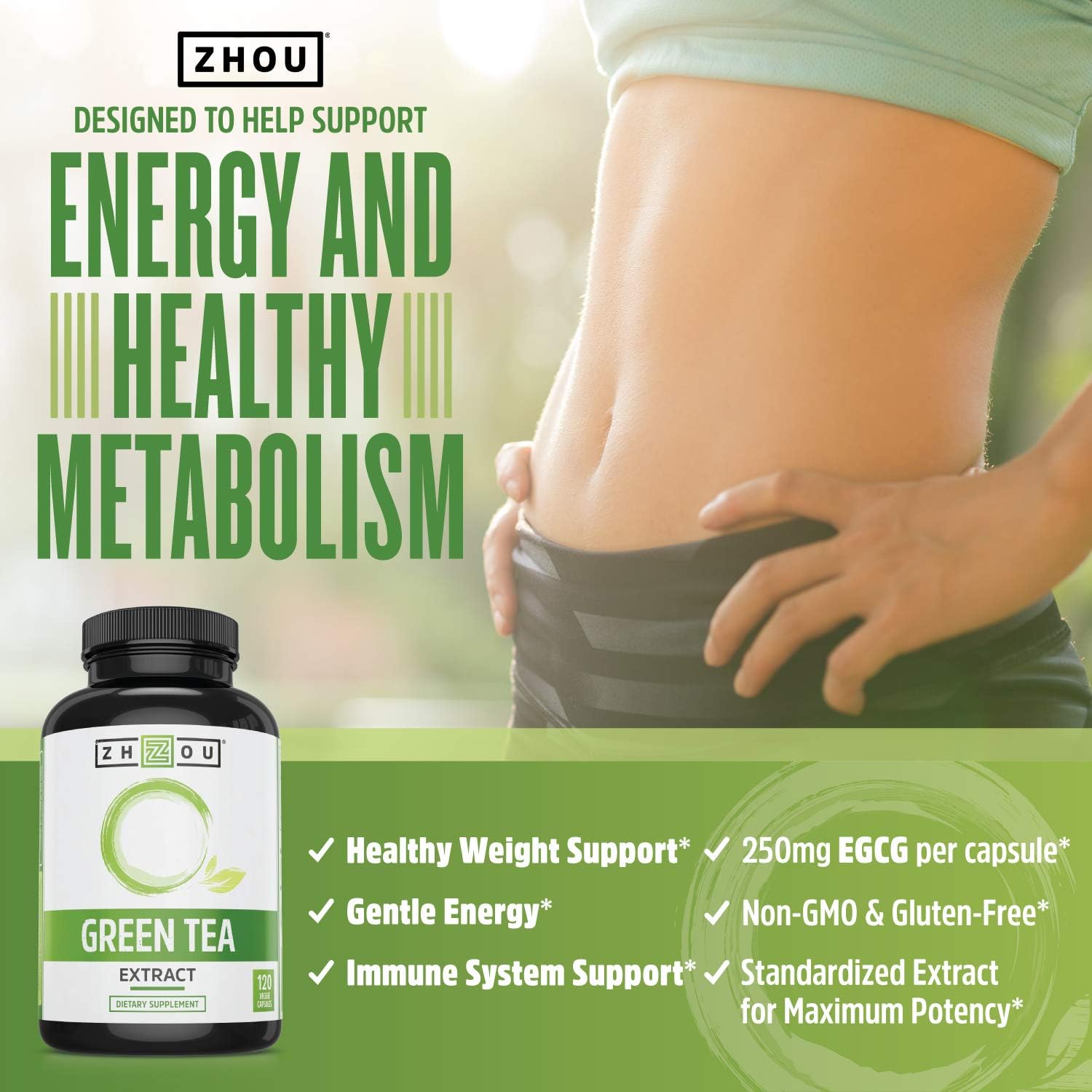 Green Tea Extract Supplement with EGCG for Healthy Weight Support- Metabolism, Energy and Healthy Heart Formula - Gentle Caffeine Source - Antioxidant & Free Radical Scavenger - 120 Veggie Capsules: Health & Personal Care