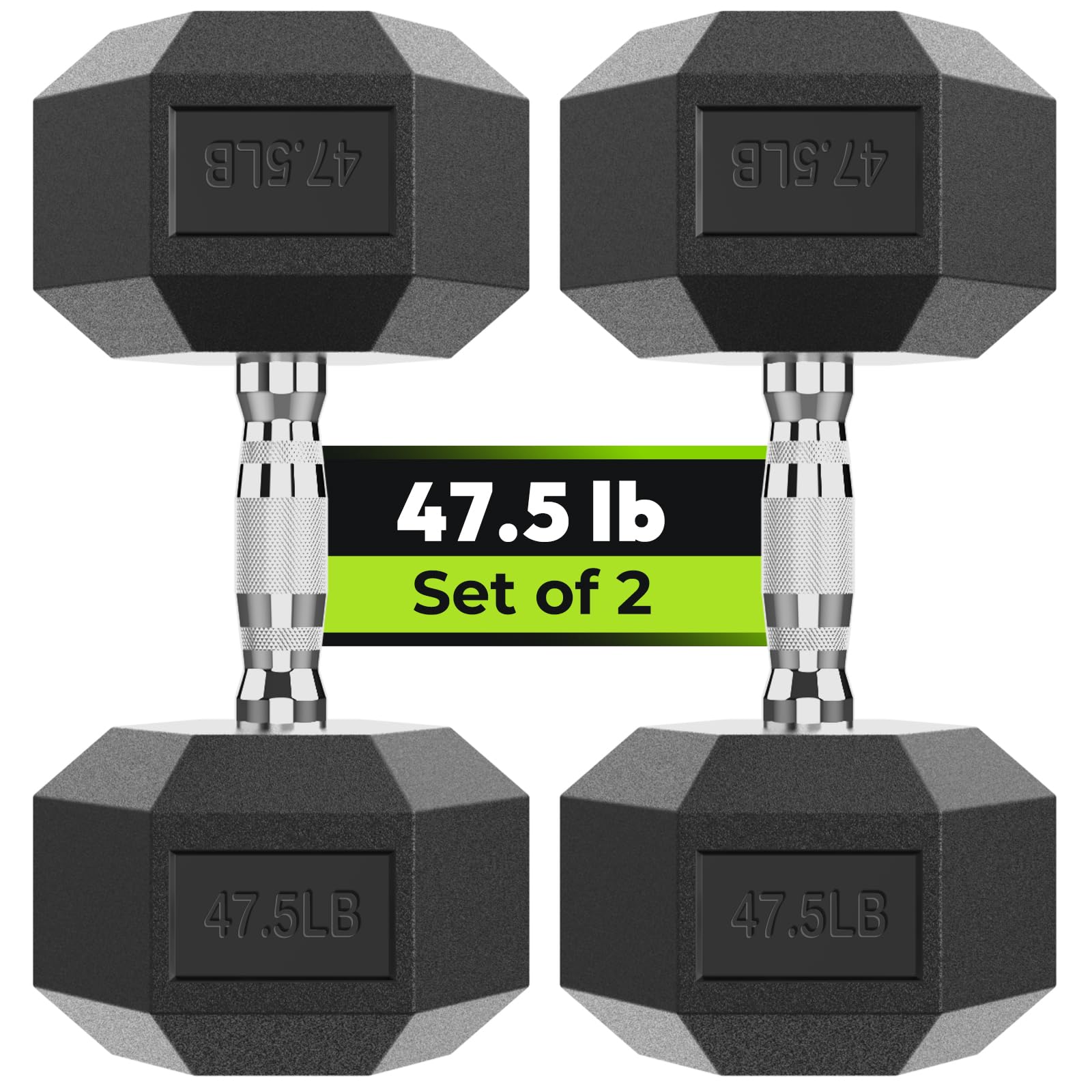 Hex Dumbbell Rubber Encased Strength Training Dumbbells, Hand Weight For Workout & Exercise/Pair of 47.5LB Image