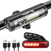 BlueYu Bike Light Set for Night Riding, Super Bright Rechargeable LED Bicycle Light (High Beam/Low Beam)+Taillight, Waterproof Bike Light Headlight for Mountain Road Commuting Adults Kids