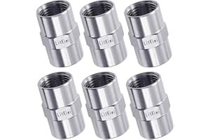 LitKiwi 6PCS Stainless Steel 304 Cast Pipe Fittings Coupling,1/2" Female NPT x 1/2" Female NPT Thread,Equal Hex Nipple Pipe Hose Connector Adapter for Brew Kit, Home Piping Application etc.