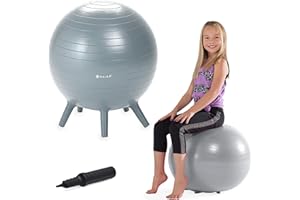 Gaiam Kids Stay-N-Play Children's Balance Ball - Flexible School Chair Active Classroom Desk Alternative Seating Built-In Stay-Put Soft Stability Legs, Includes Air Pump