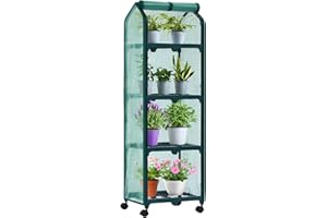 Ohuhu Mini Greenhouse for Indoor Outdoor, Small Plastic Plant Green House with Locking Wheels Portable Greenhouses with Durable Cover for Seedling, Ideal Gardening Gifts for Women Men Green