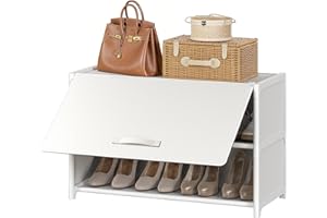 UNITSTAGE Shoe Rack, 3 Tier Shoe Storage Cabinet with Door 12 Pair Plastic Shoe Shelves Organizer for Closet, Entryway, Hallw