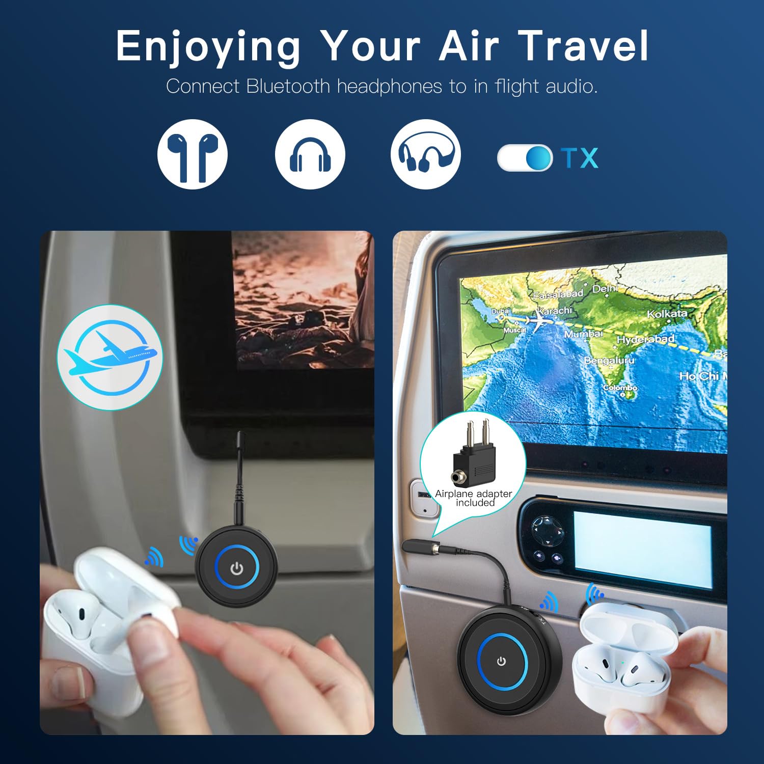 Seflorgo Bluetooth 5.3 Transmitter for TV/Airplane, 2-in-1 Bluetooth Transmitter Receiver for Home Stereo/Speakers/Headphones/PC/Car, Wireless Adapter w/3.5mm AUX/RCA Jack, Dual Link, Low Latency,16H