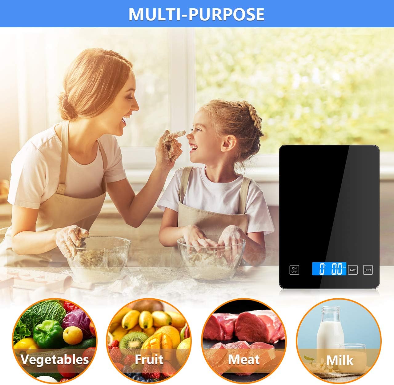 Nicewell Food Scale Digital Weight Grams and oz, 22lb Kitchen Scale for Cooking Baking, 1g/0.1oz Precise Graduation, Sleek Tempered Glass Platform: Industrial & Scientific