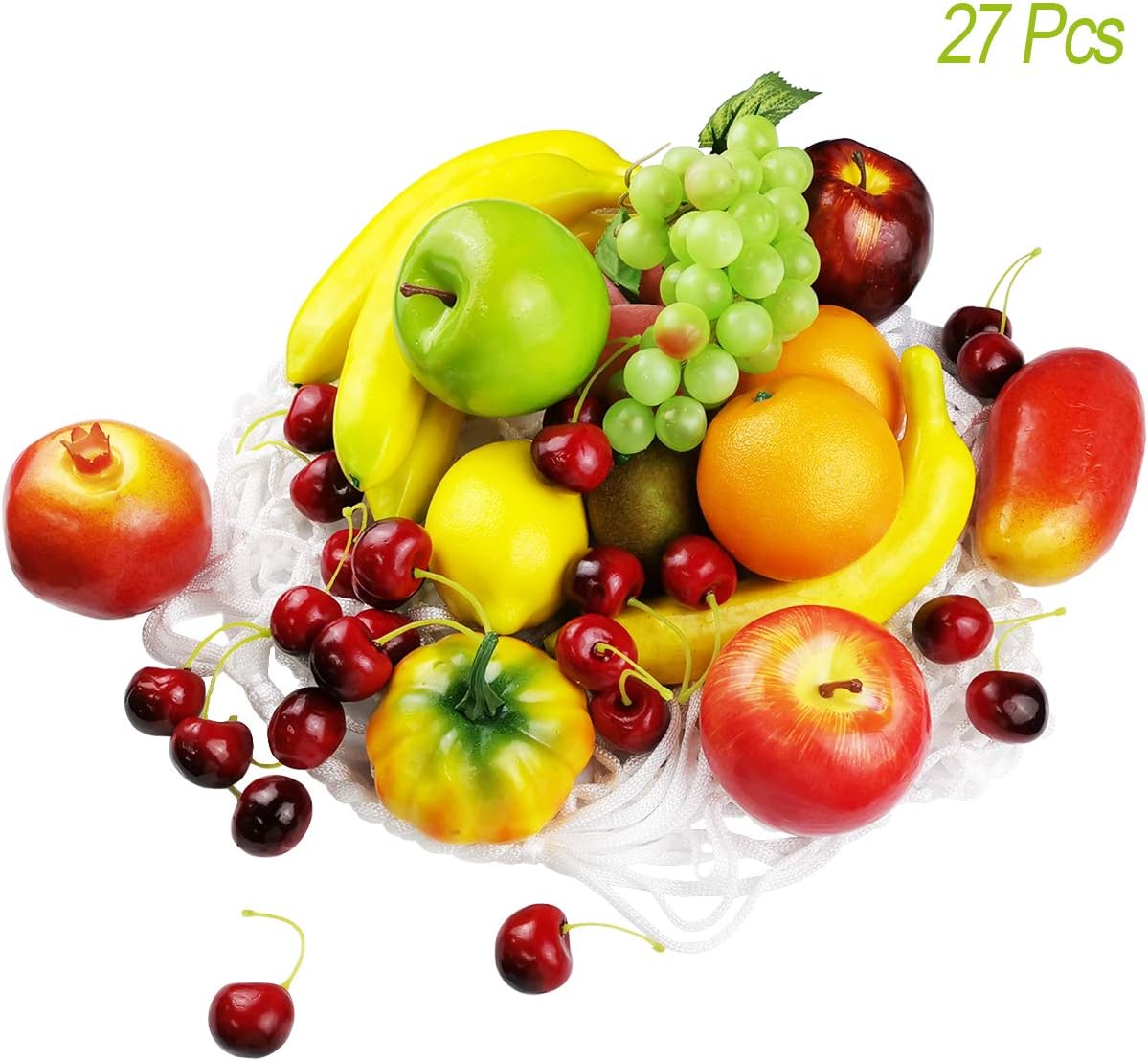 ANDERSE 27pcs Realistic Artificial Fruits, Lifelike Fake Fruits Decorations Various Simulation Fruits for Home Christmas Party Kitchen Decoration Teaching Aids