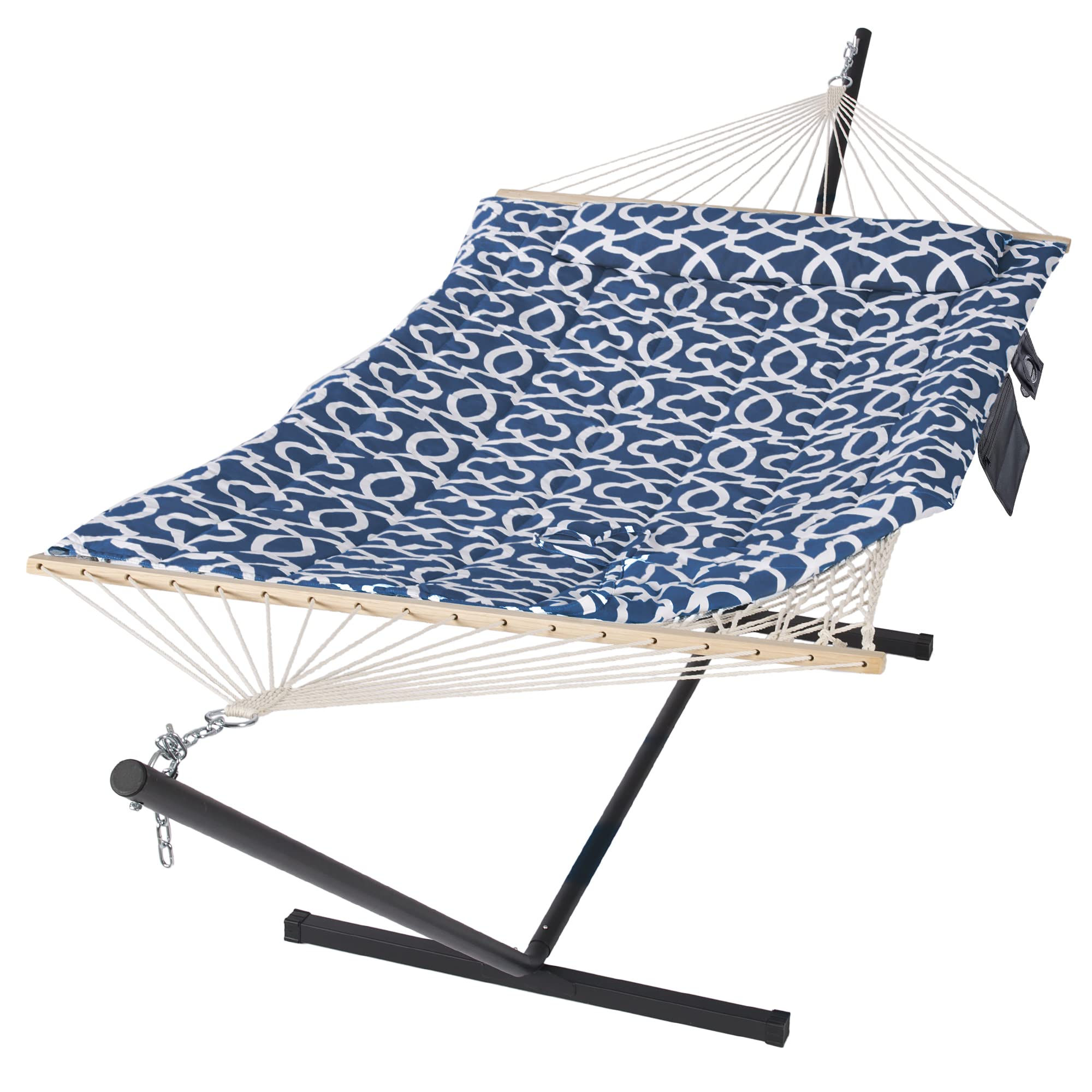 SUNCREAT Double Portable Hammock with Stand Included, 475 lbs Capactiy, Extra Large Two Person Hammock, Blue Pattern Image