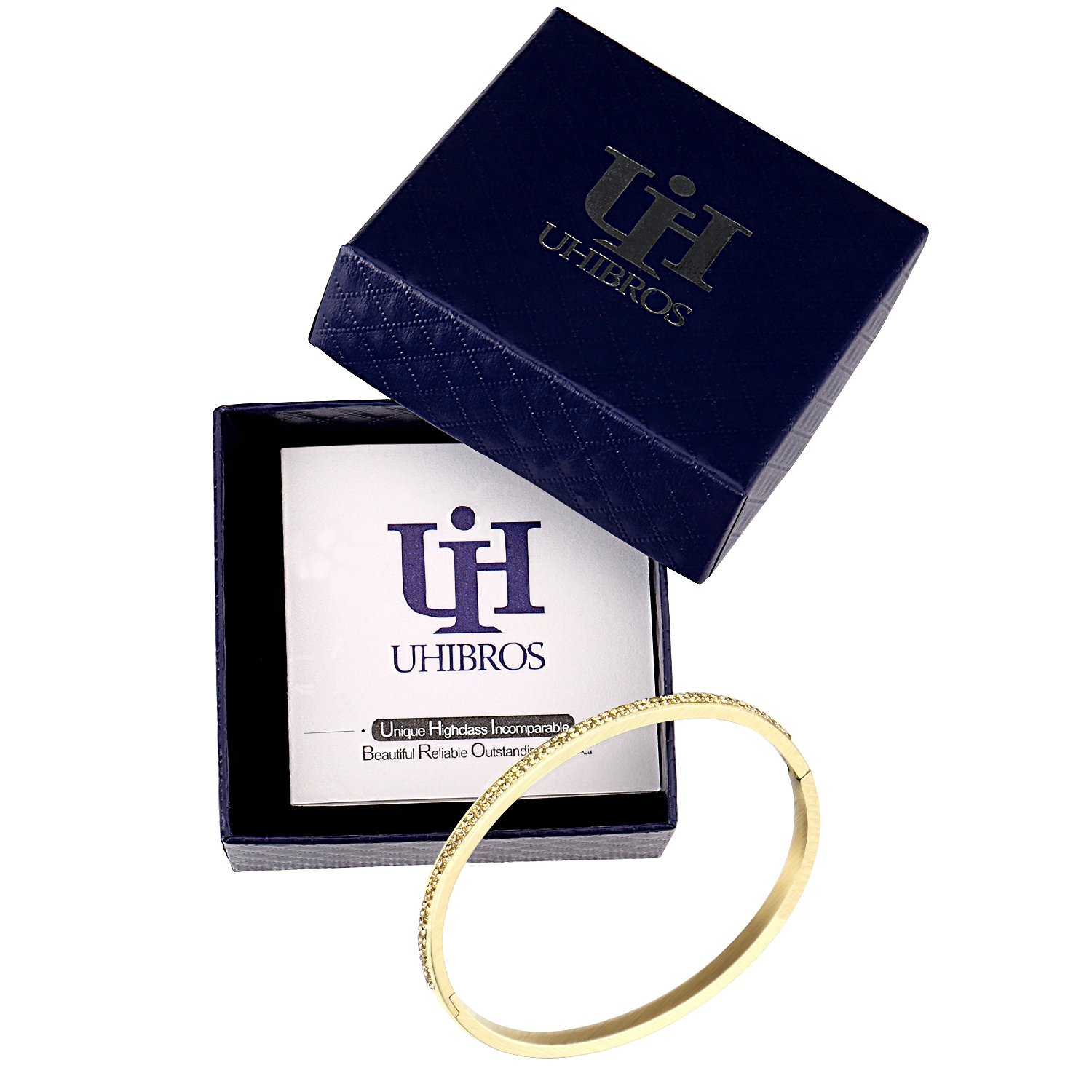 UHIBROS, Fashion Jewelry Women‘s Bracelet Wristband Bangle Stainless Steel Gem Metal (Gold)