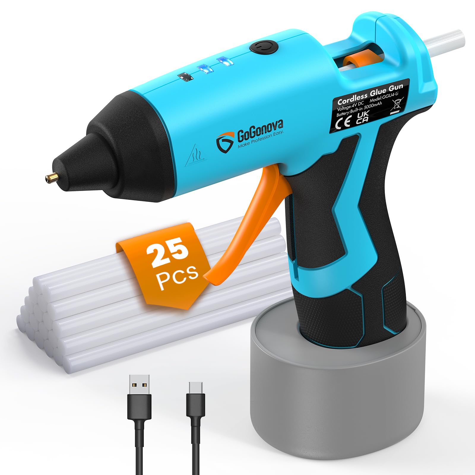 Photo 1 of Cordless Hot Glue Gun, GoGonova 15s Fast Preheating 5Ah Built-in Battery Hot Melt Glue Gun, Smart Power-Off, Kit with 25 Pcs Premium Mini Glue Sticks and USB-C Charging Port