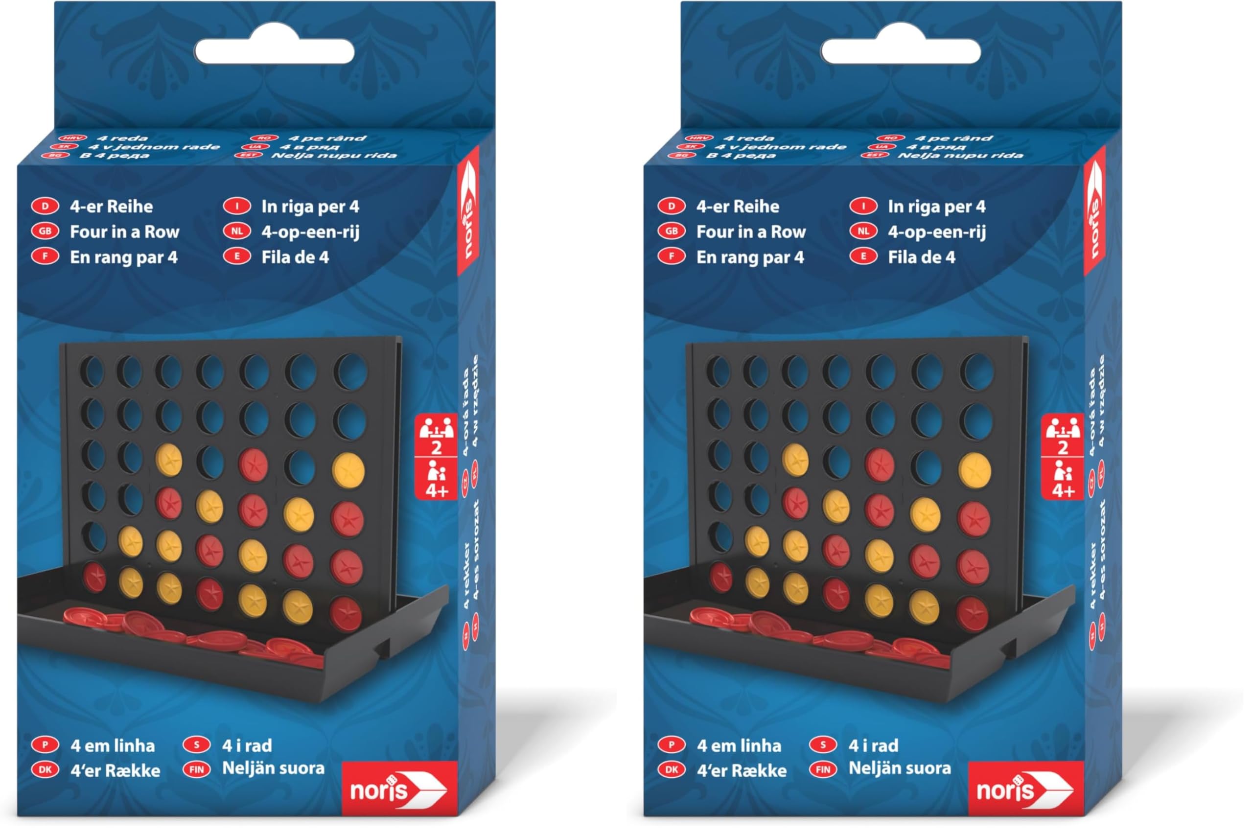 noris Spieleklassiker 4-er Reihe – Strategiespiel für unterwegs, beliebter Klassiker im Reiseformat, vertikales Steckspiel für Zwei Spieler, Denkspiel für Kinder, Logikspiel, ab 4 Jahren
