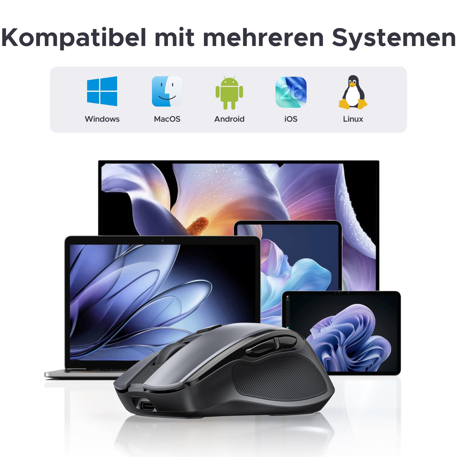 UGREEN 2.4G & Bluetooth Maus Kabellos mit USB C Aufladung, wiederaufladbare Maus mit 4000DPI, ergonomisches Design und leise klick, funkmaus kompatibel mit Laptop Computer Windows macOS Linux 6