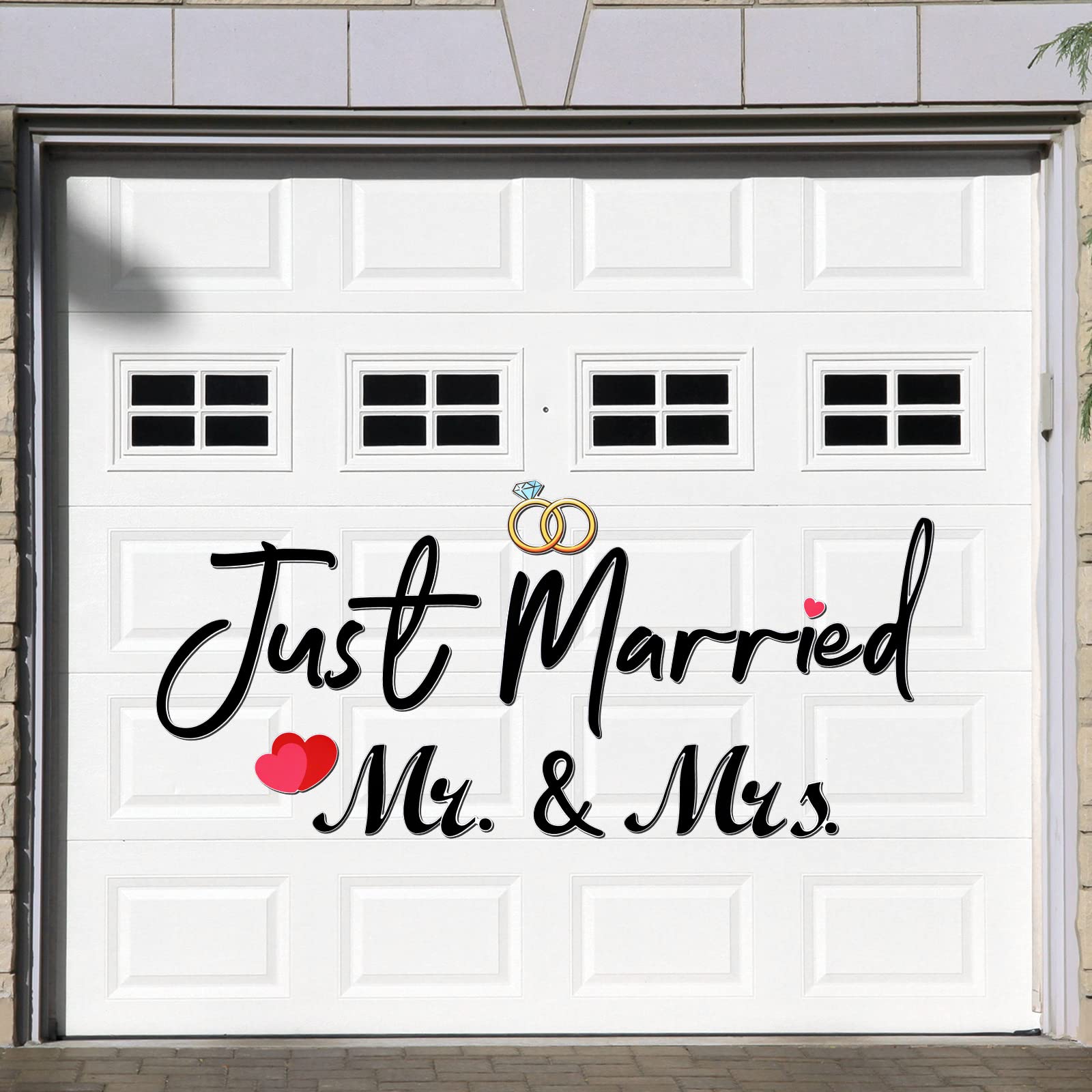 Photo 1 of 20 Pieces Just Married Sign Car Decorations Red Heart Garage Door Magnetic Decals Ornate Wedding Car Decorations Just Married Door Sign for Honeymoon Anniversary Wedding Party Panel Tailgate Decor