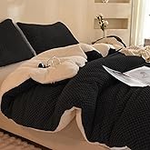 LLanCL 3D Jacquard Design Comforter Set, Ultra-Soft Warm King Size Sherpa Fur Plush 3-Pieces Sets Luxury Cozy Bedding with 2 Pillowcases (104"x90", Black)