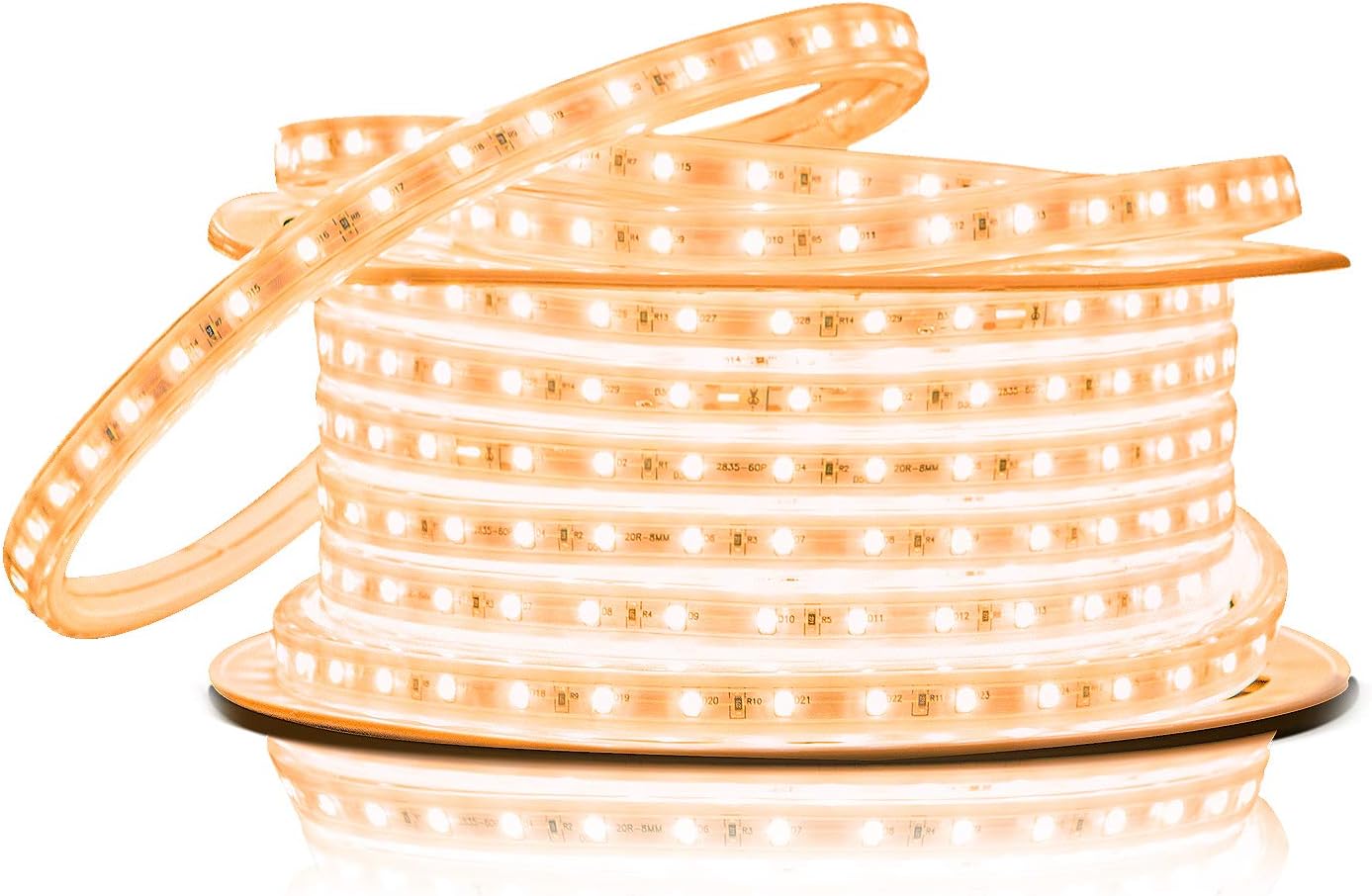Shine Decor End-to-End Connectable LED Strip Lights, AC 110V-120V Light Strips 50FT, 3000K Warm White Indoor Outdoor Rope Light, IP65 Waterproof Cuttable Linkable Tape Lights for Lighting Decoration