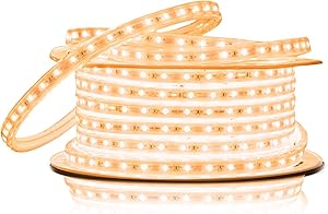 Shine Decor End-to-End Connectable LED Strip Lights, AC 110V-120V Light Strips 50FT, 3000K Warm White Indoor Outdoor Rope Light, IP65 Waterproof Cuttable Linkable Tape Lights for Lighting Decoration