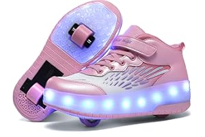 Wooowyet LED Roller Skate Shoes for Kids Boys Girls Light Up Fashion Sneakers Wheels Roller Shoes Wheeled USB Rechargeable Hook&Loop