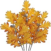 GnFlus 5 Pcs Artificial Fall Oak Leaves Stems 19.6” Fake Autumn Foliage Branches for Home Kitchen Farmhouse Vase Thanksgiving Table Centerpieces Party Halloween Decor Yellow