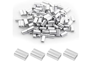 Auvotuis 200Pcs Aluminum Crimping Loop Sleeve, 5/64 Inch (2mm) Wire Rope Sleeve for Wire Rope and Cable