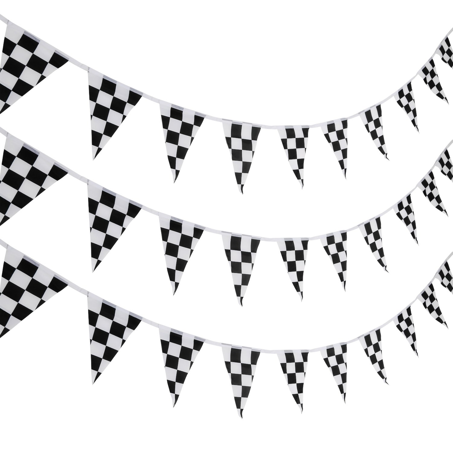 Photo 1 of 10 Meters Checkered Pennant Banner Racing Flag Party Flag Banner Accessory for Race Theme Birthday Party Decoration