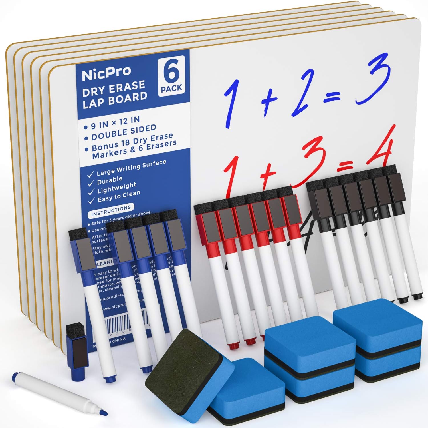 Nicpro 6 Pack Dry Erase Mini Whiteboard A4