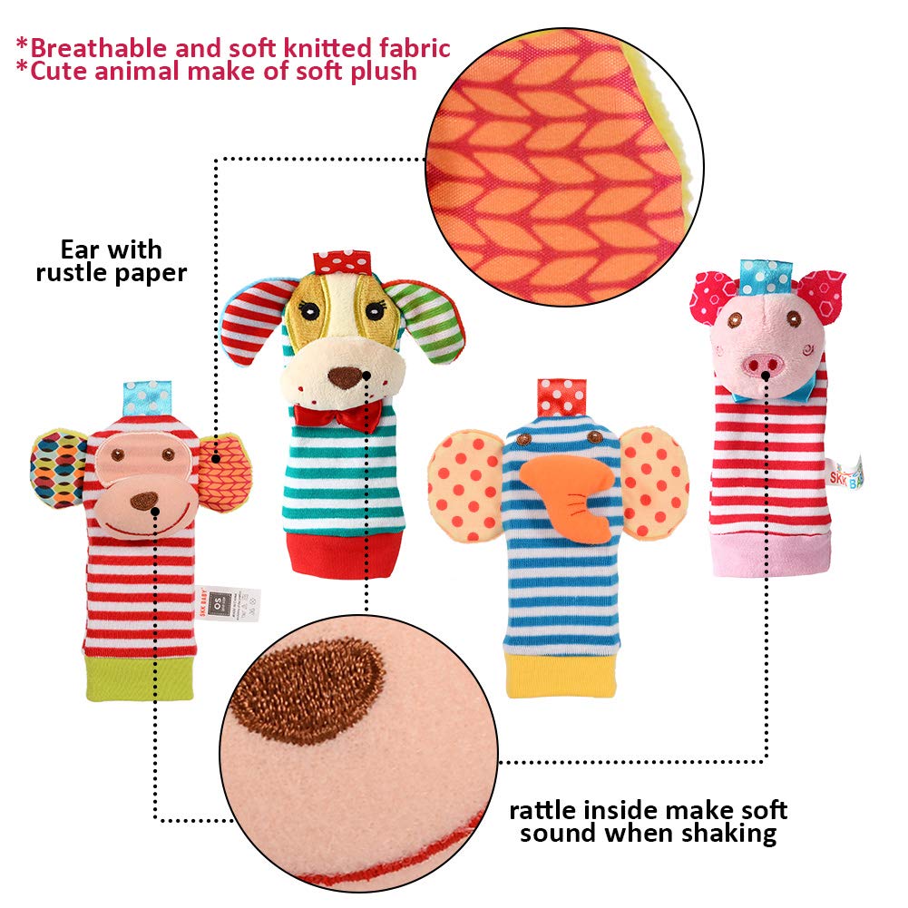 muñecas de Juguetes de Desarrollo para bebés 8pcs Cute Velvet Animal muñeca sonajeros y Juego de buscador de pies Acekid Foot Rattle para bebé Sonajeros y aros de peluche