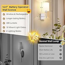 14.5 Inch Battery Operated Wall Sconces Set of 2