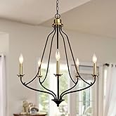 Homebelife Matt Black & Brass Chandelier 5-Light, 25" Brushed Gold Modern Farmhouse Pendant Lighting for Kitchen Island, Dini