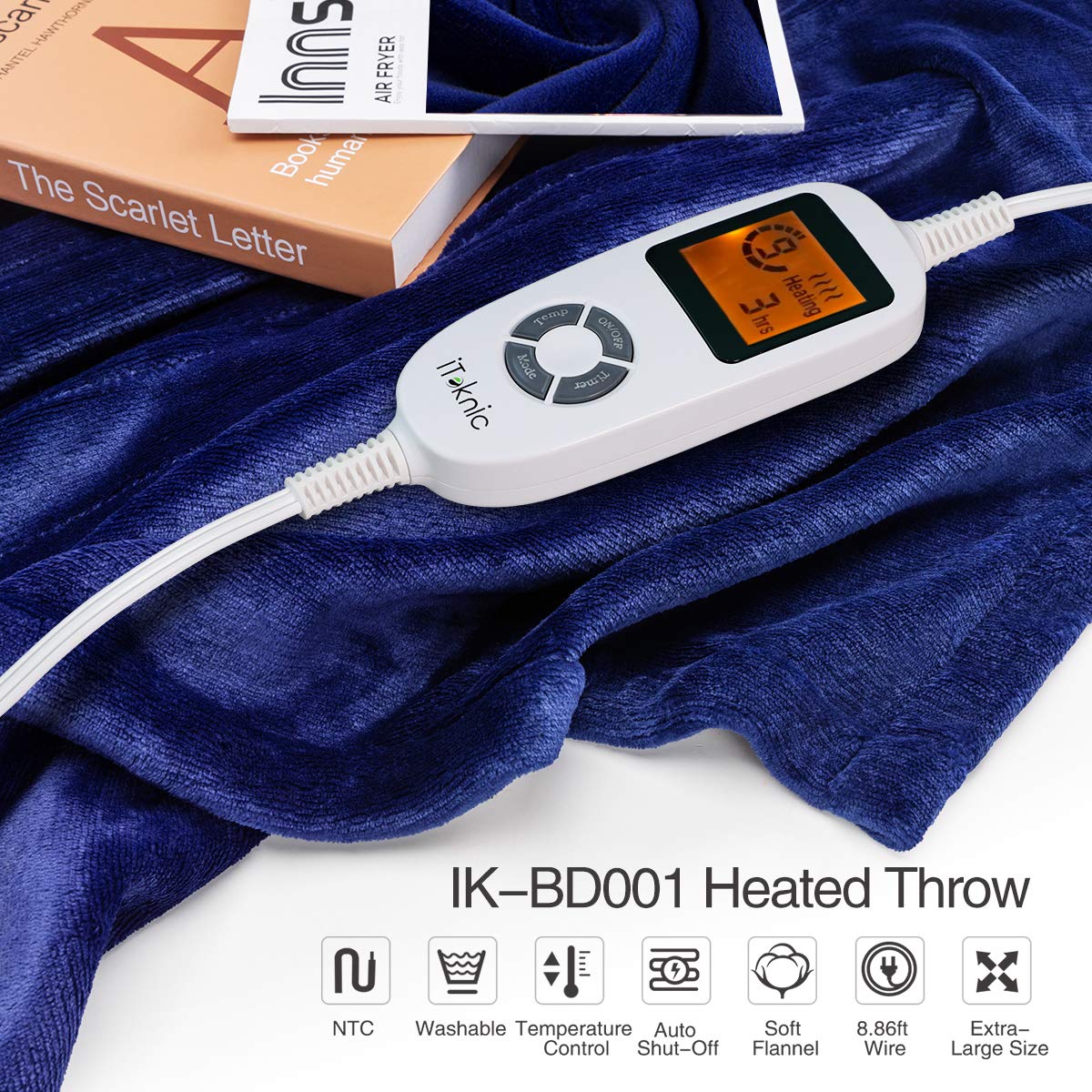 iTeknic Electric Blanket Heated Throw with Fast Heating Technology, 10 Temperature Settings, Overheating Protection and Auto Shut Off 61\