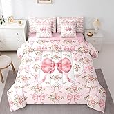 Feelyou Kids Pink Bowknot Comforter Set with Sheets Full Size, Cute Bow Bed in A Bag Rose Floral 7 Pieces Bedding Set Boys Girls Rainbow Flowers Teens Bed Set Bedroom Decor 7Pcs