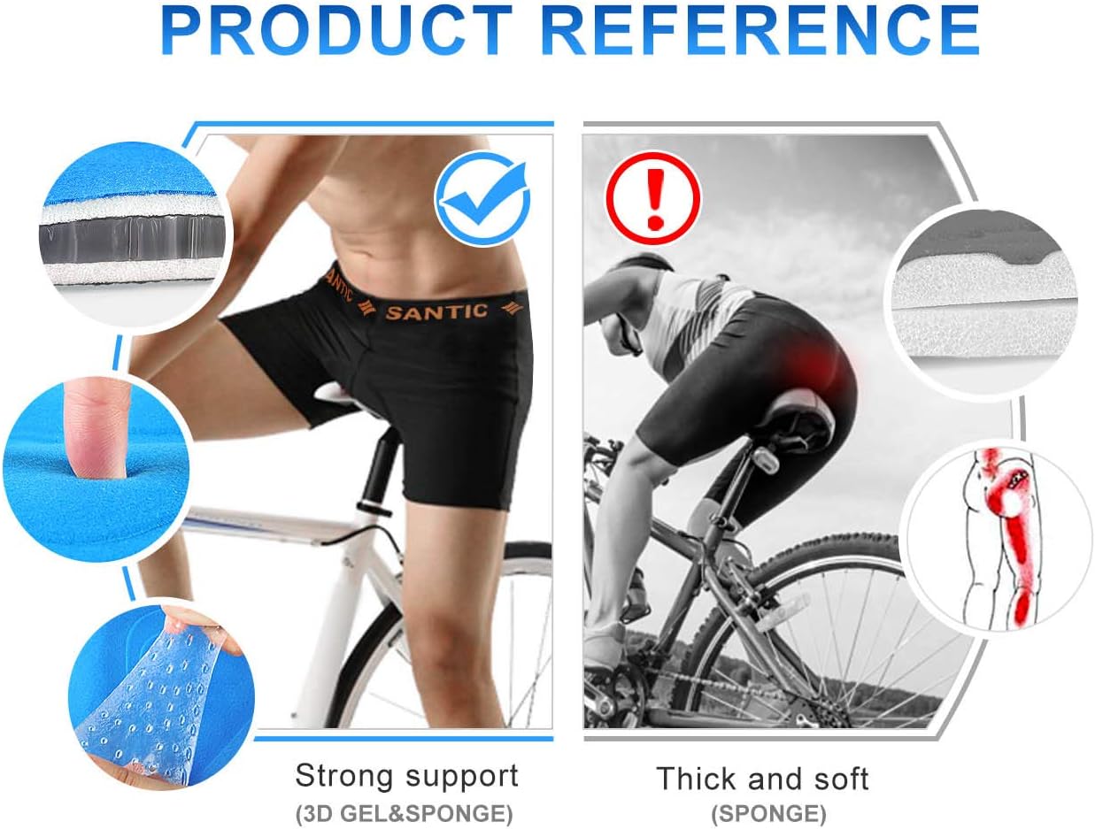 Santic Cycling Underwear 3D Padded Bike Underpants Bicycle Gel Shorts for Men Women Black: Clothing