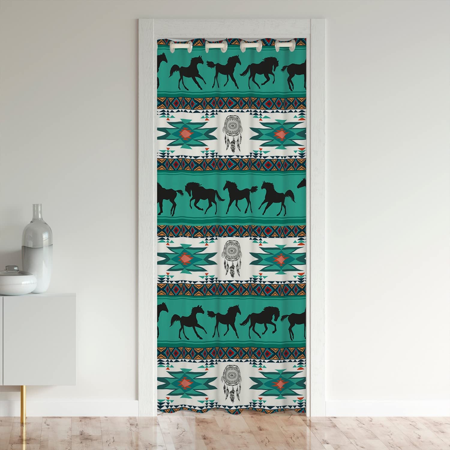 Loussiesd Horse Door Curtain Doorway Privacy Dream Catcher Horses Darkening Blackout Curtain Aztec Native American Closet Door Cover Curtain Indian Tribal Down Alternative 106x203cm 1 Panel