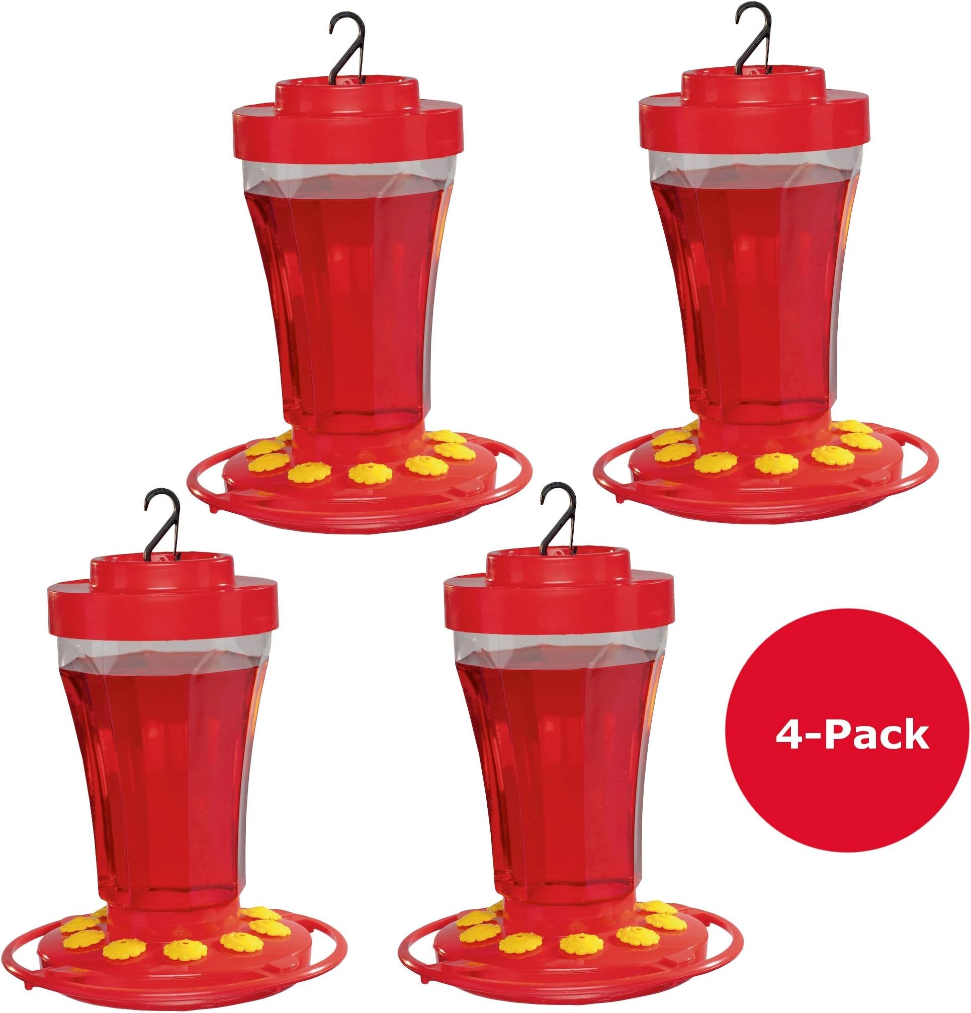 Hummingbird Feeder 32 oz [Set of 4] Plastic Feeders for Outdoors, with Built-in Ant Guard - Circular Perch with 10 Feeding Ports/Wide Mouth for Easy Filling/2 Part Base for Easy Cleaning
