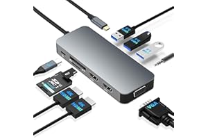 USB C Docking Station for Dual Monitors - 10 in 1 Hub With HDMI/VGA/PD/USB/SD/TF/3.5mm Audio Ports - Adapter for 3 Monitors