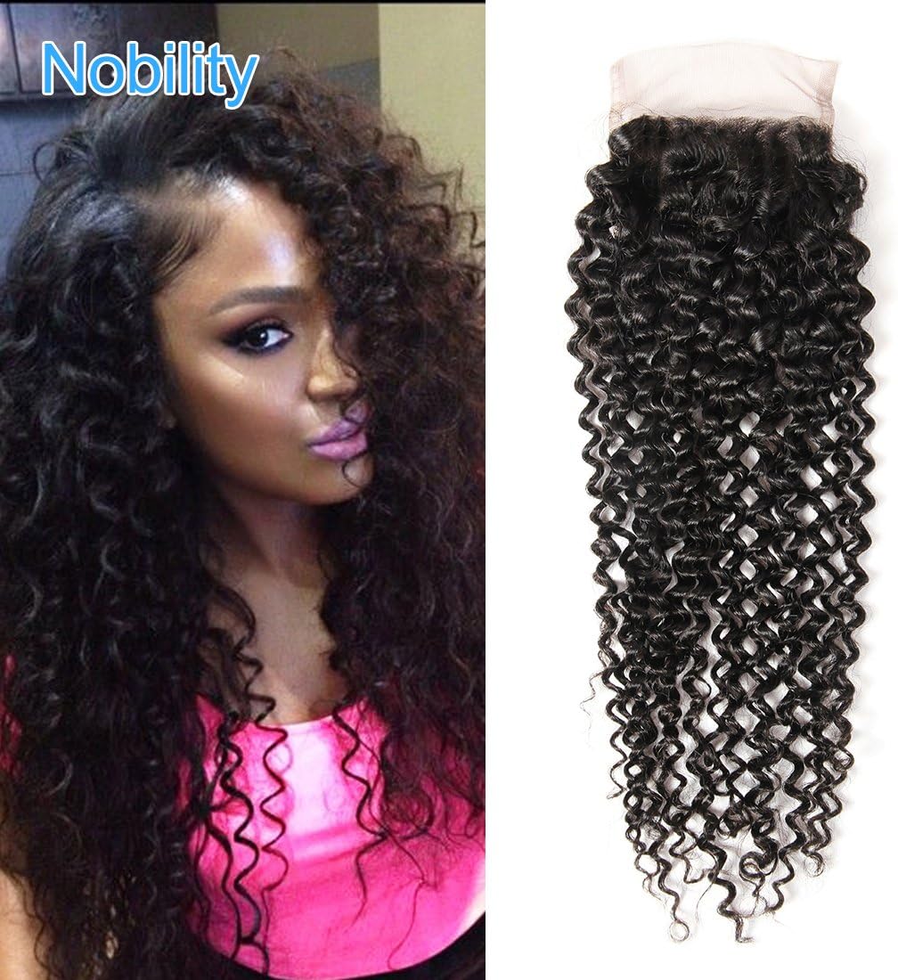 Brazilian Curly Hair Lace Closure 14 inch 4x4 Free Part Brazilian Kinkys Curly Frontal Closure Unprocessed Virgin Brazilian Human Hair Curly Closure Natural Black Hair …