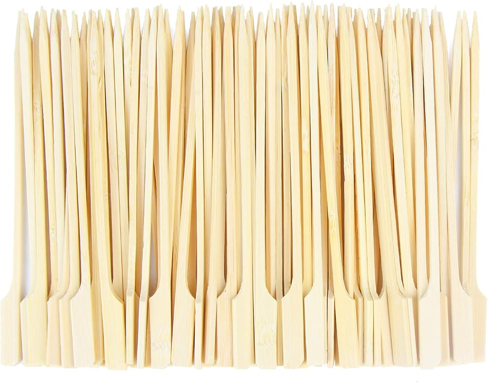 VEYLIN 100pcs Bamboo Paddle Skewers Sticks for BBQ Cocktails 15cm